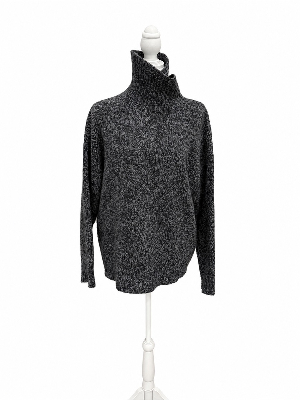 Gentle Herd 100% Wool Turtleneck Sweater Gray Marled Chunky Knit Oversized Small